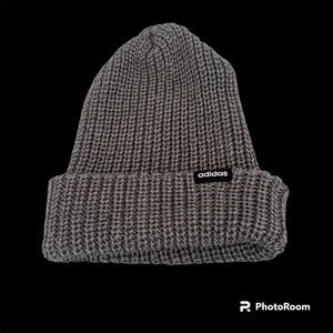 Adidas Logo Unisex Winter Beanie Hat Gray Knit Stretch Acrylic Adult Outdoor